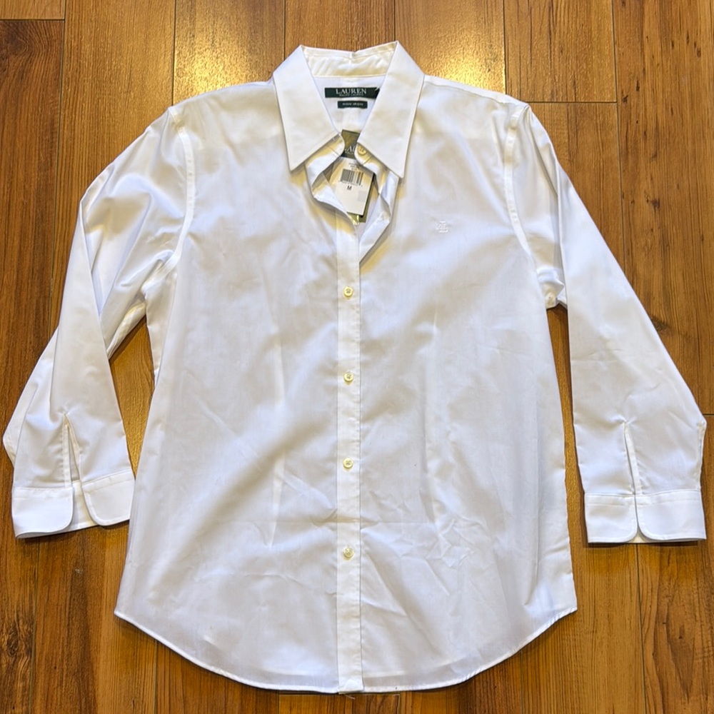 Ralph Lauren White Dress Shirt Classic Cotton 3/4 Long Sleeve